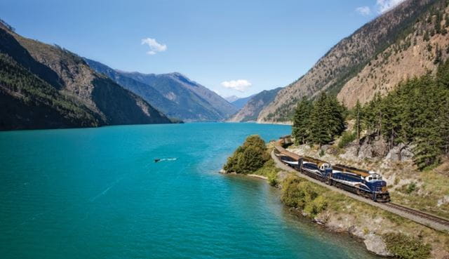 Rail trip in Canada, surrounded by lakes and mountains